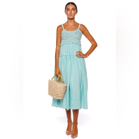 ULLA JOHNSON Gisella Beryl Hand Crochet Midi Dress Turquoise Size 10 - Picture 1 of 16